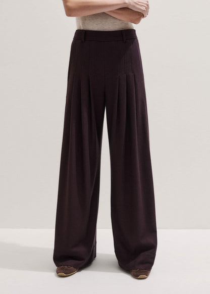 ME+EM Red Wool Multi Pleat Wide-Leg Pant