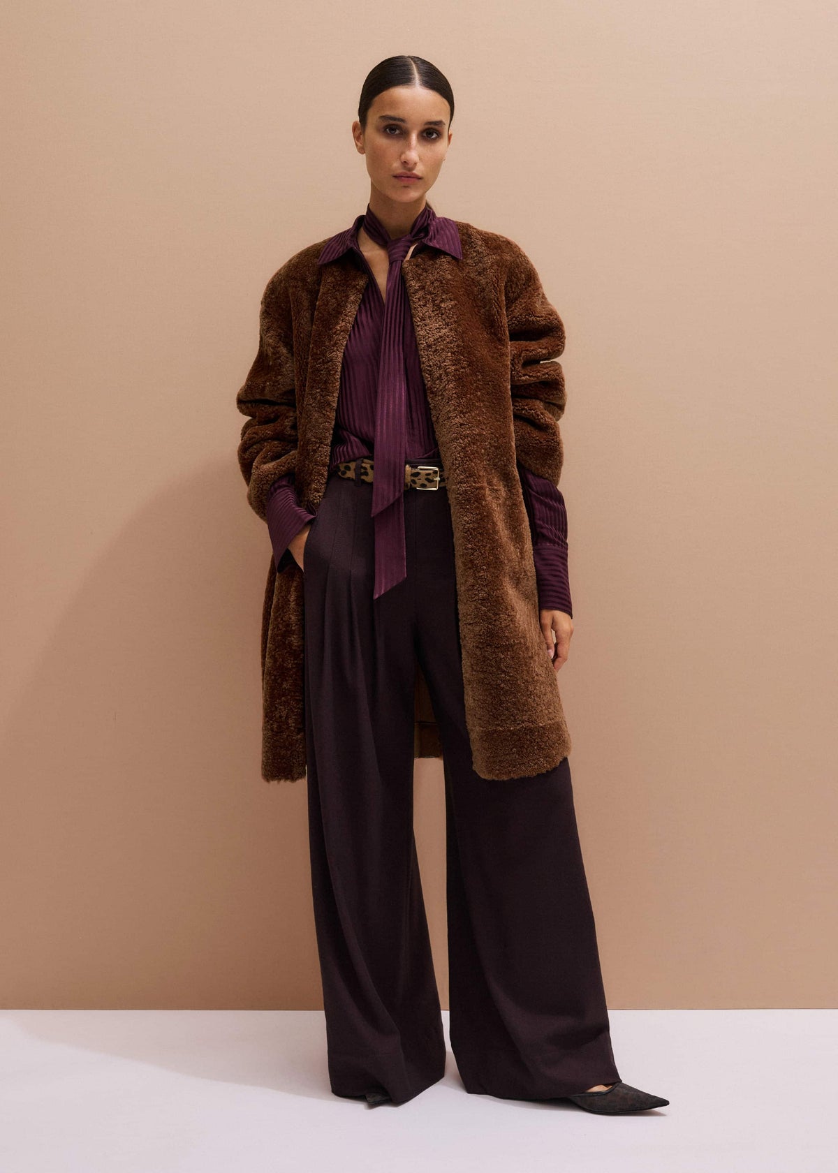 ME+EM Red Wool Multi Pleat Wide-Leg Pant