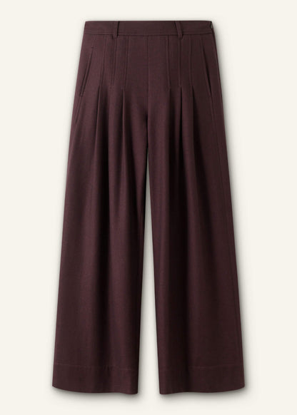 ME+EM Red Wool Multi Pleat Wide-Leg Pant