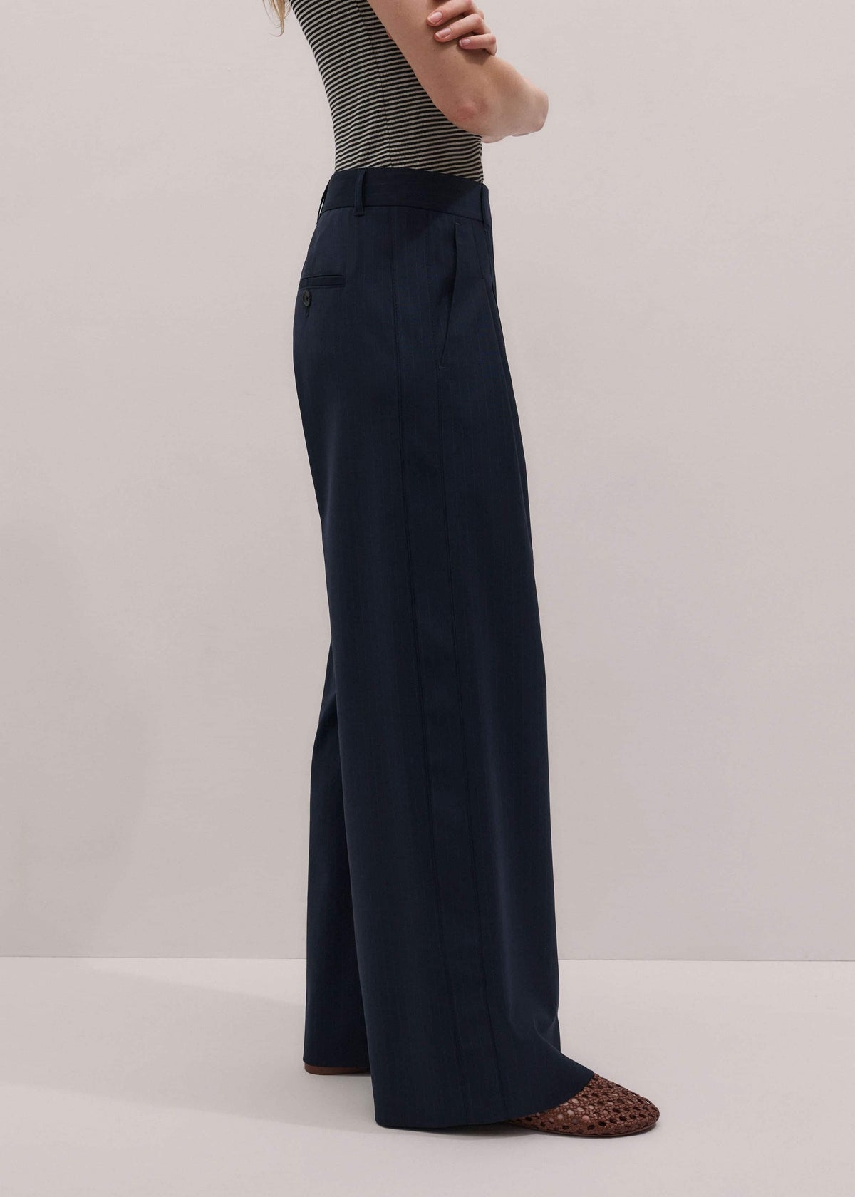 ME+EM Navy Pinstripe Pleat Front Man Pant