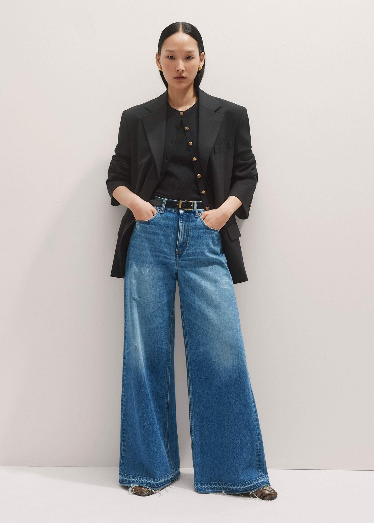 ME+EM Blue Distressed Ultimate Wide-Leg Jean