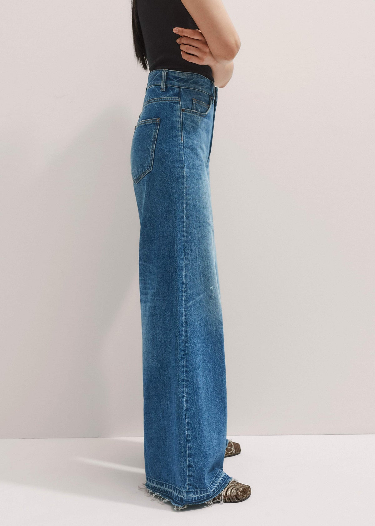 ME+EM Blue Distressed Ultimate Wide-Leg Jean