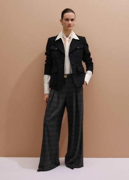 ME+EM Gray Wool Wide-Leg Double Pleat Trouser
