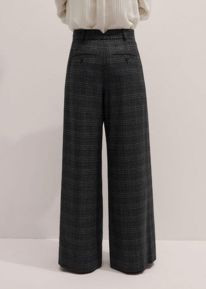 ME+EM Gray Wool Wide-Leg Double Pleat Trouser