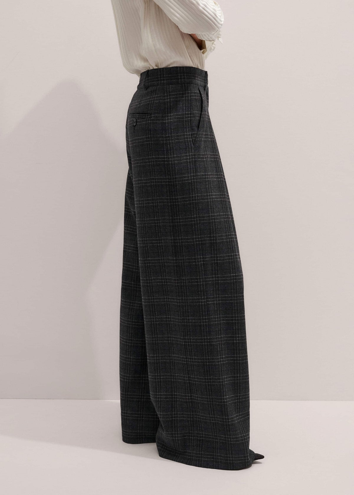 ME+EM Gray Wool Wide-Leg Double Pleat Trouser