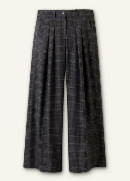 ME+EM Gray Wool Wide-Leg Double Pleat Trouser