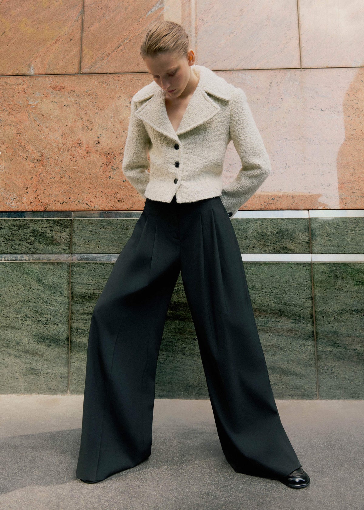 ME+EM Black Wide-Leg Pleat Pant