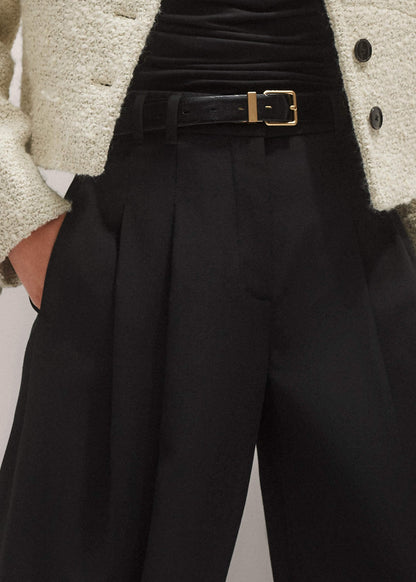 ME+EM Black Wide-Leg Pleat Pant