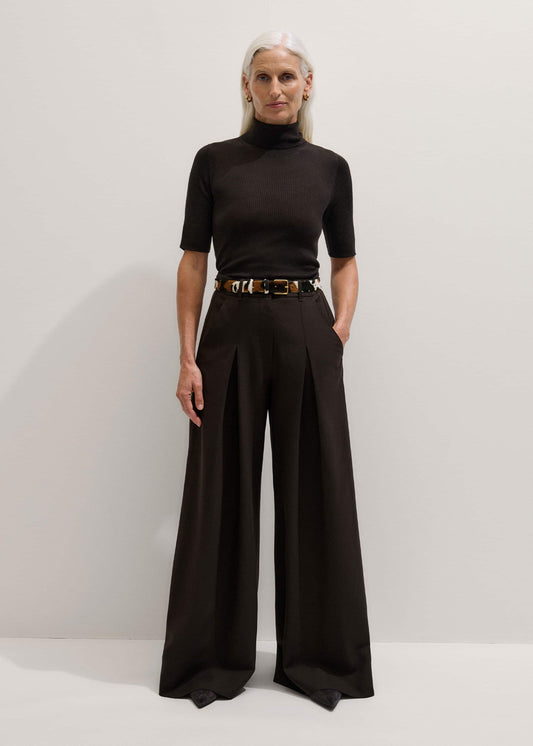 ME+EM Brown Wool Ultimate Pleat-Front Wide-Leg Pant