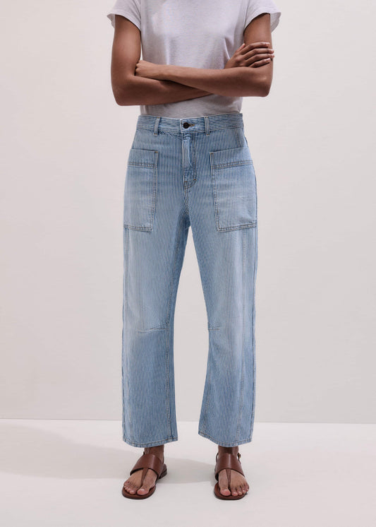 ME+EM Blue Micro Stripe Engineered Leg Jean