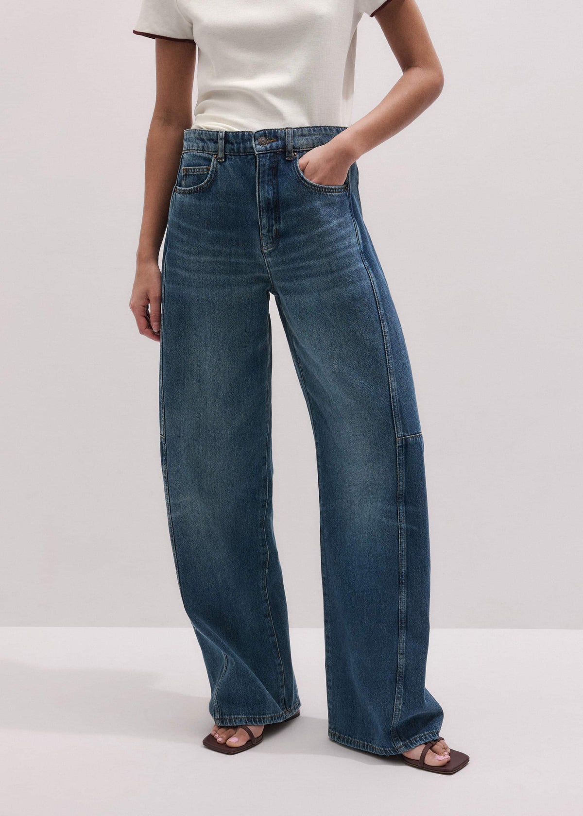 ME+EM Mid Blue Exaggerated Tapered Jean