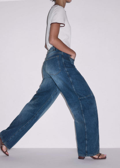 ME+EM Mid Blue Exaggerated Tapered Jean