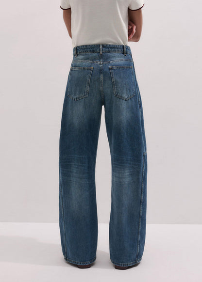ME+EM Mid Blue Exaggerated Tapered Jean
