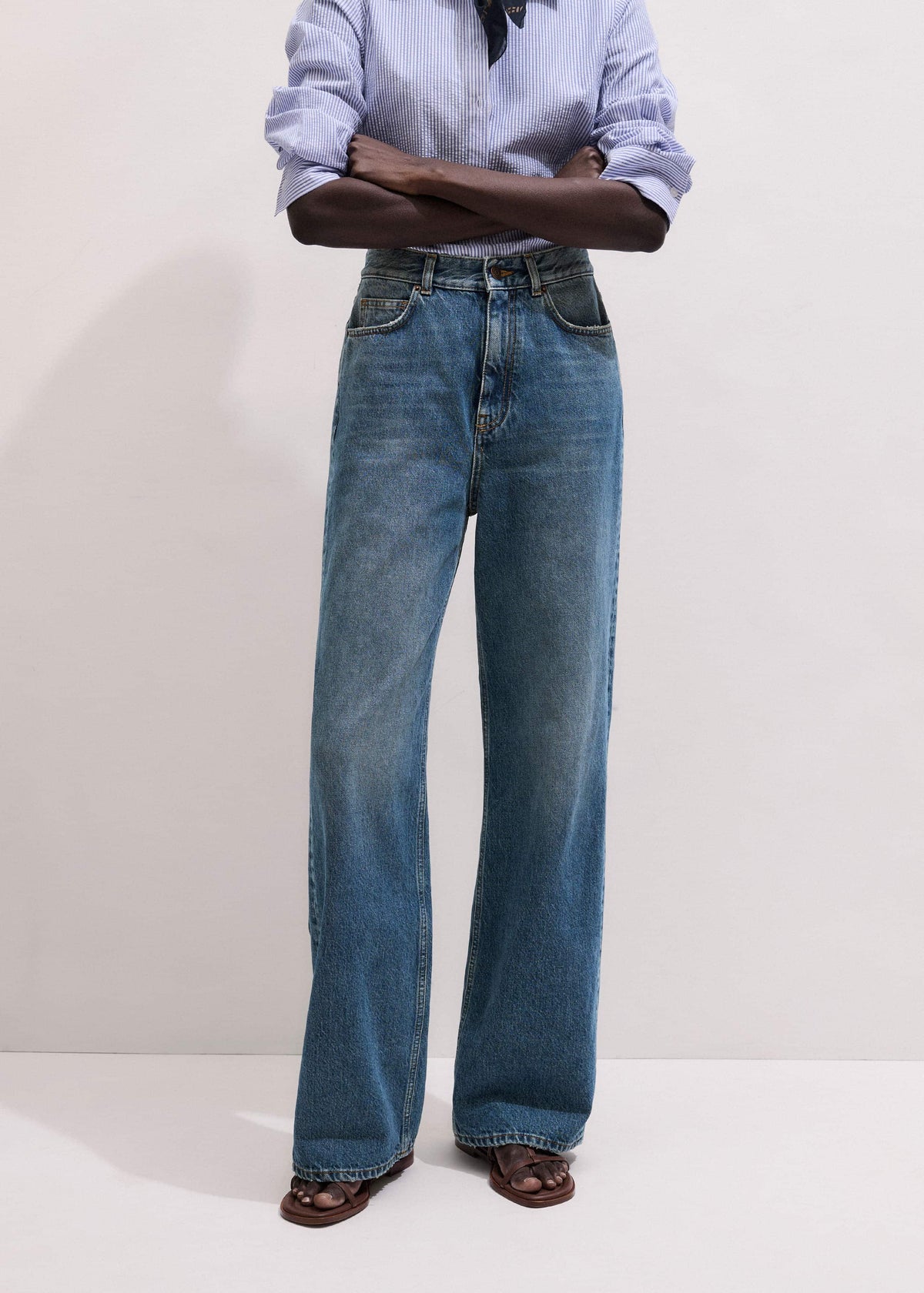 ME+EM Mid-Blue Ultra High Straight Leg Jean