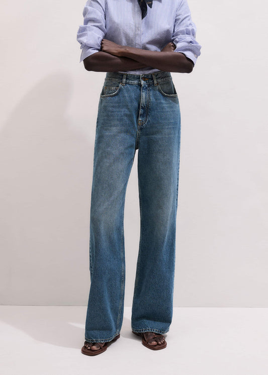 ME+EM Mid-Blue Ultra High Straight Leg Jean