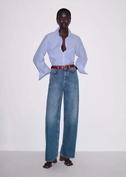 ME+EM Mid-Blue Ultra High Straight Leg Jean
