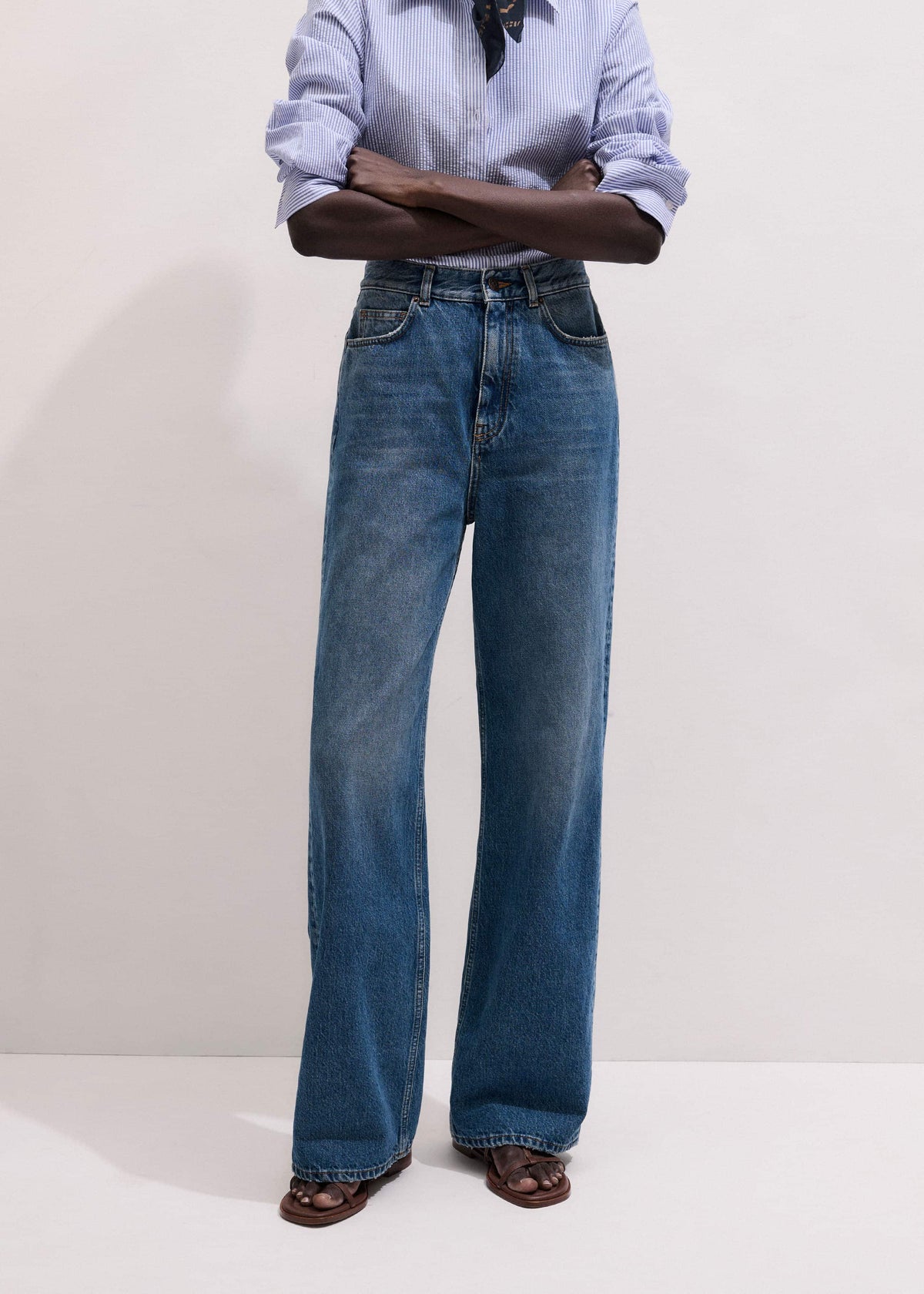 ME+EM Mid-Blue Ultra High Straight Leg Jean