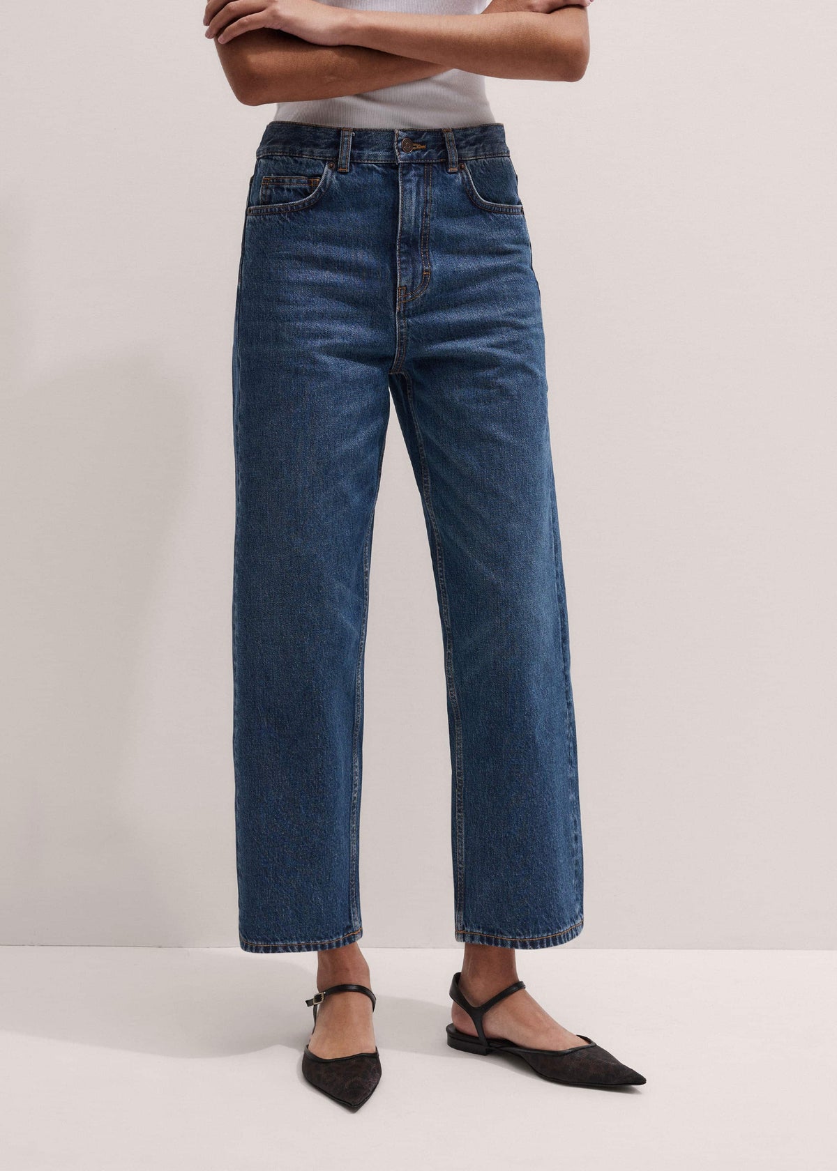 ME+EM Dark Blue Straight Crop Jean