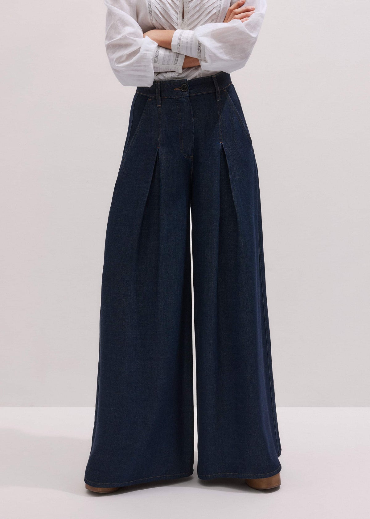 ME+EM Dark Blue Pleat Very Wide Pant