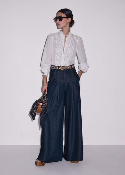 ME+EM Dark Blue Pleat Very Wide Pant