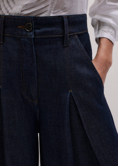 ME+EM Dark Blue Pleat Very Wide Pant