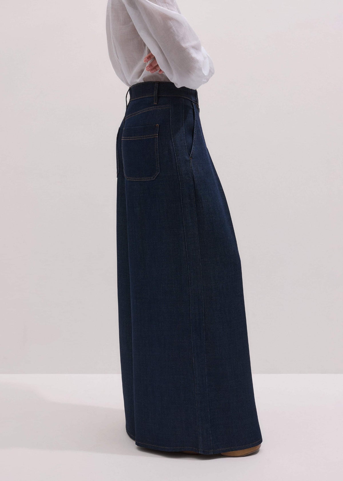ME+EM Dark Blue Pleat Very Wide Pant