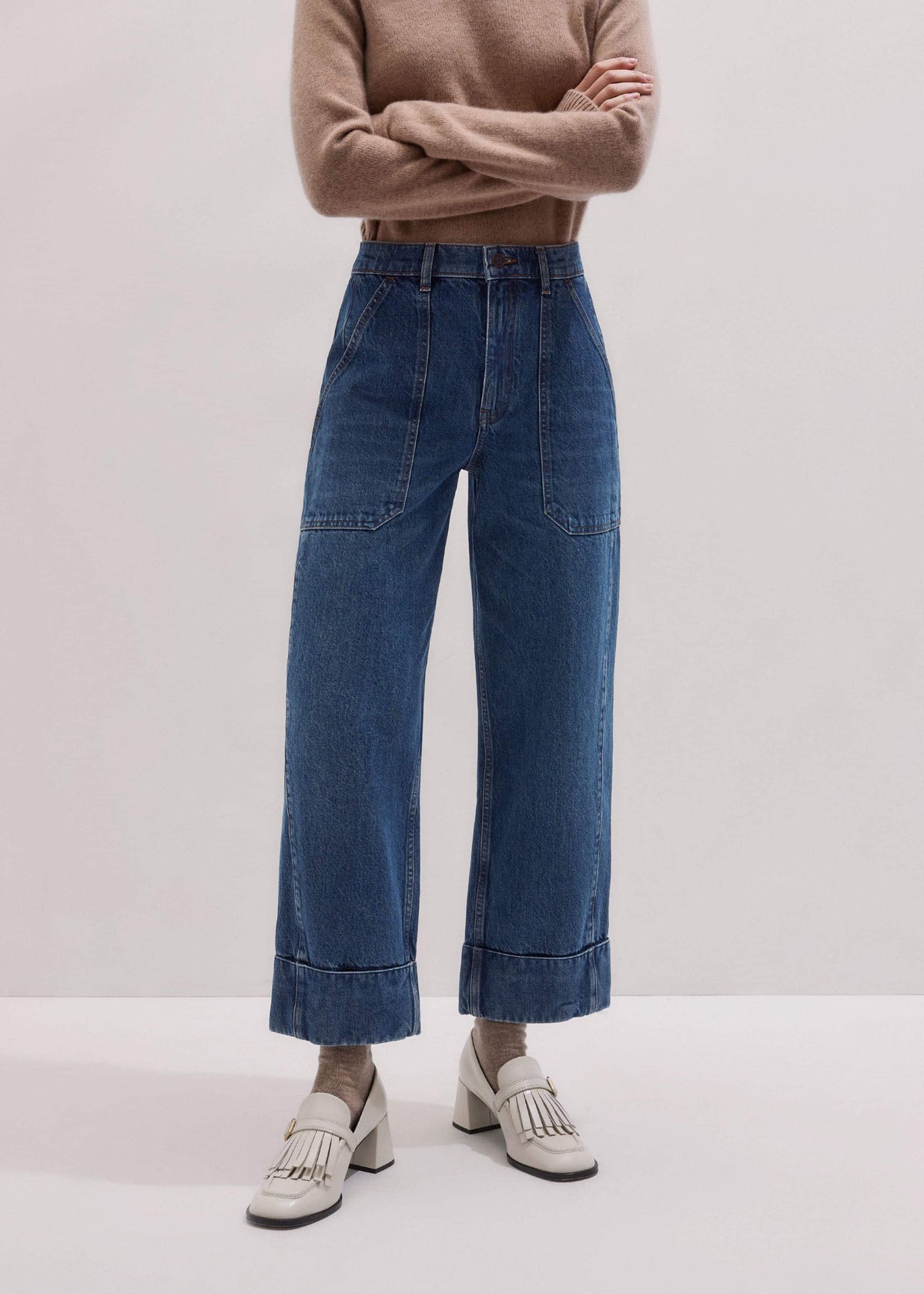 ME+EM Dark Wash Turn-Up Straight Jean