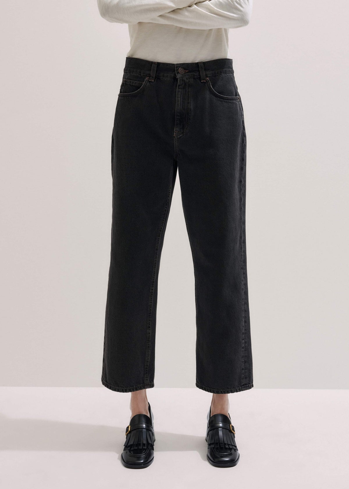 ME+EM Black Straight Cropped Relaxed Jean