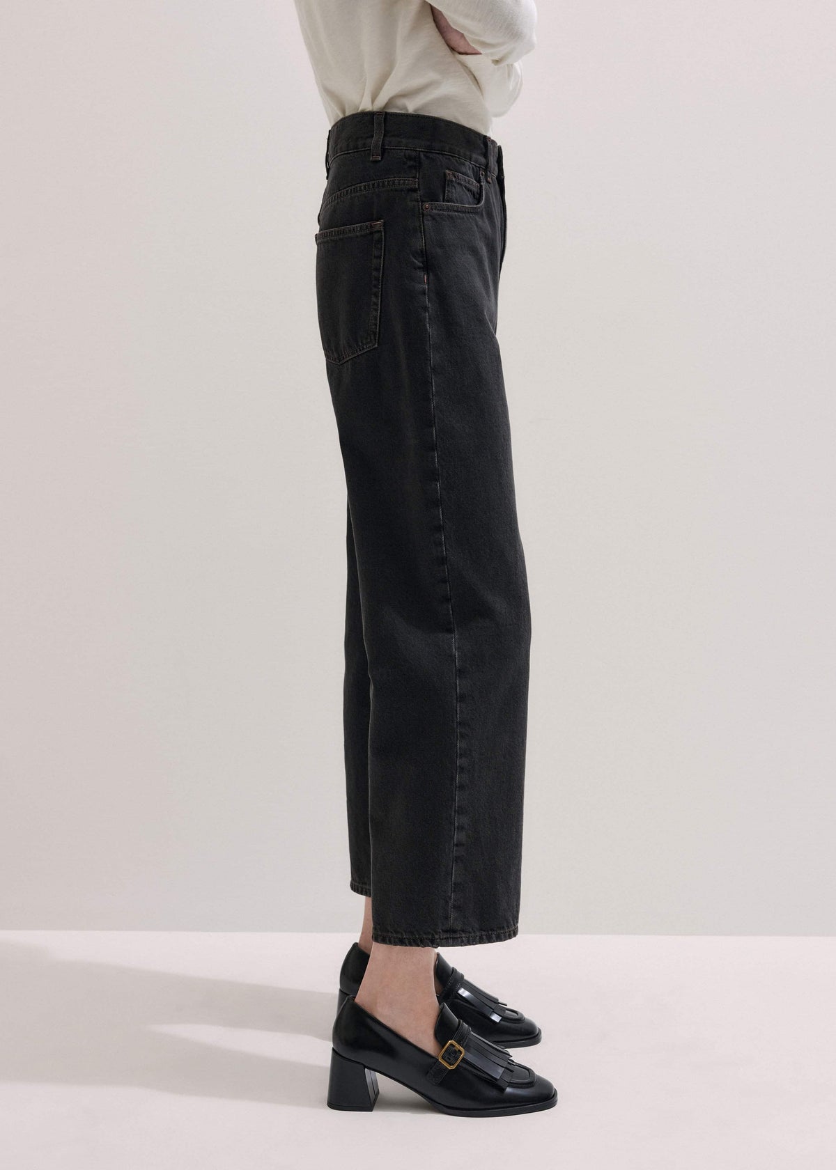 ME+EM Black Straight Cropped Relaxed Jean