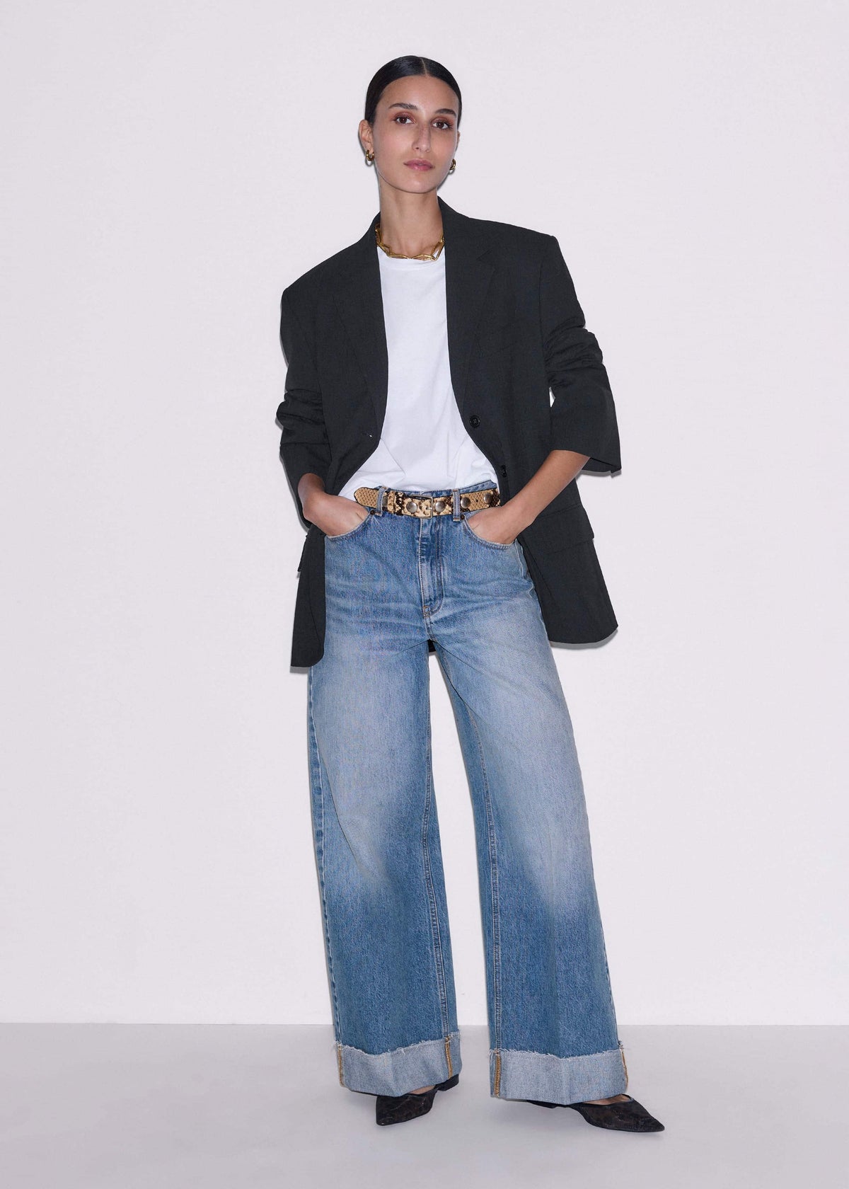 ME+EM Mid Blue Straight Ankle Grazer Jean