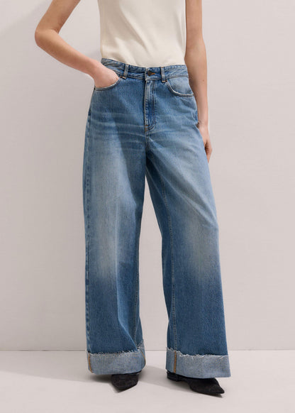 ME+EM Mid Blue Straight Ankle Grazer Jean