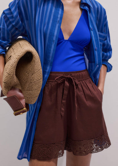 ME+EM Cinnamon Brown Crochet Trim Short