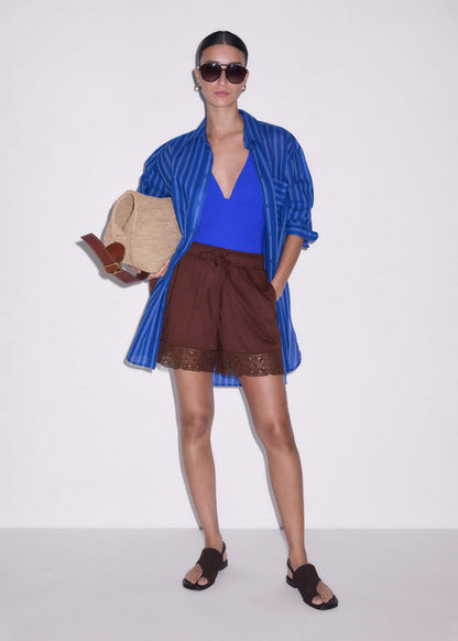 ME+EM Cinnamon Brown Crochet Trim Short