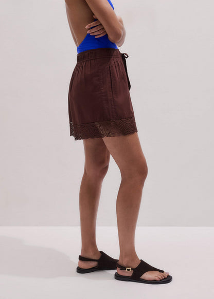 ME+EM Cinnamon Brown Crochet Trim Short