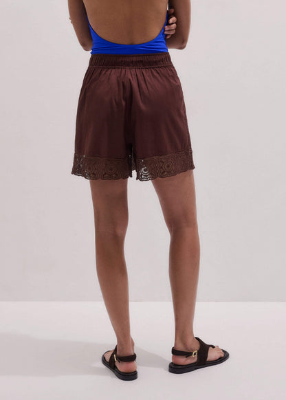 ME+EM Cinnamon Brown Crochet Trim Short