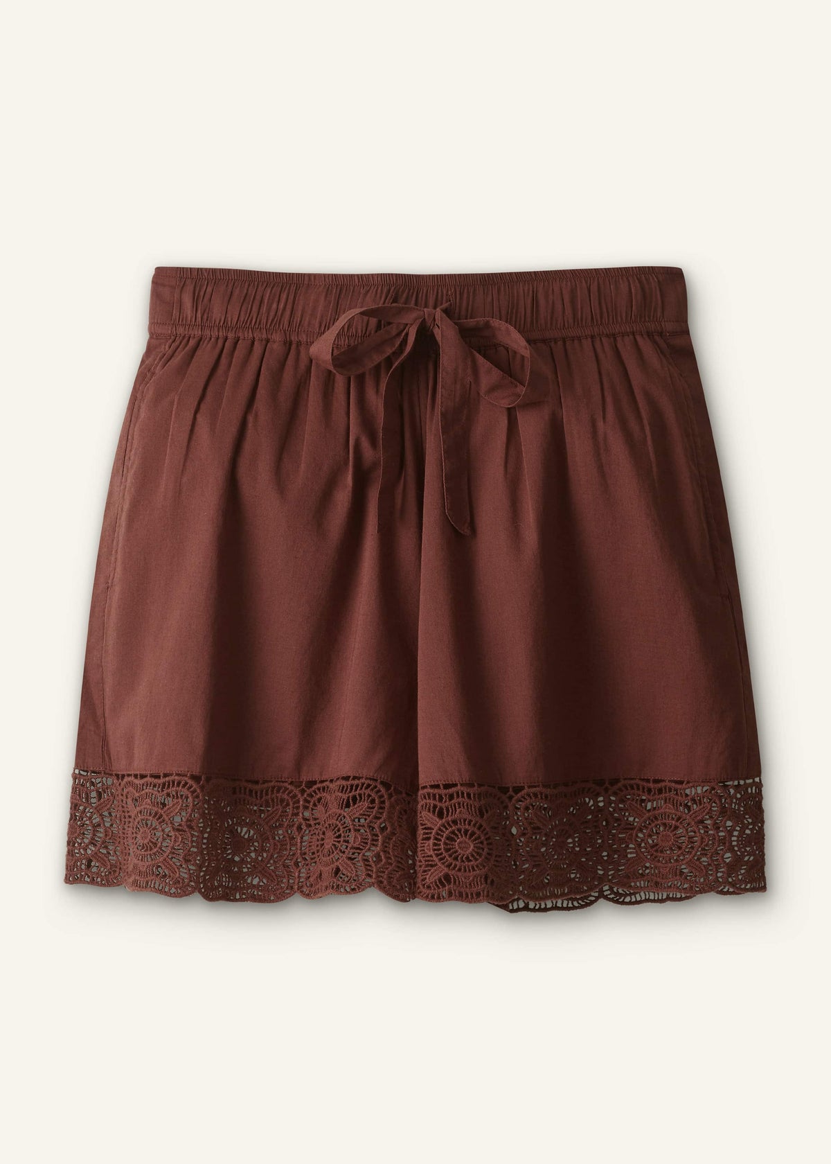 ME+EM Cinnamon Brown Crochet Trim Short