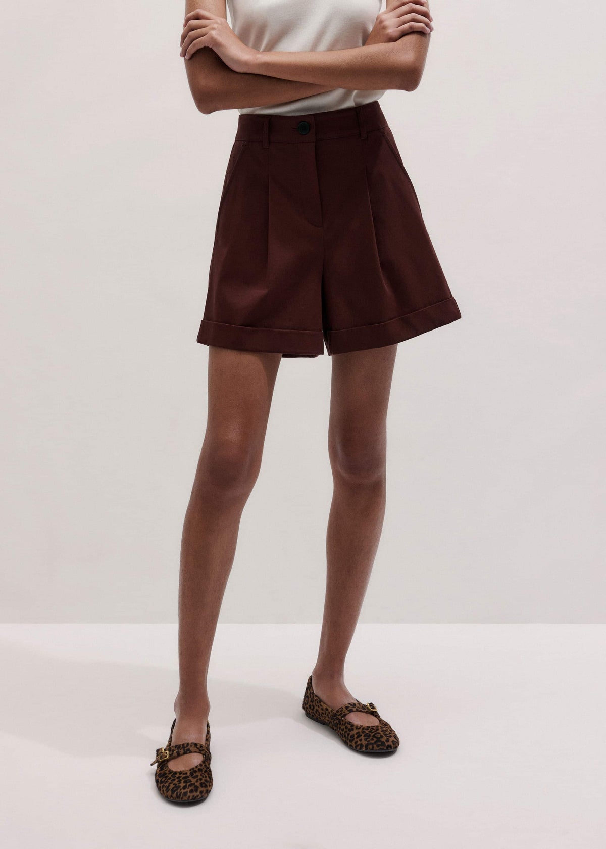 ME+EM Cinnamon Brown Tailored Summer Short