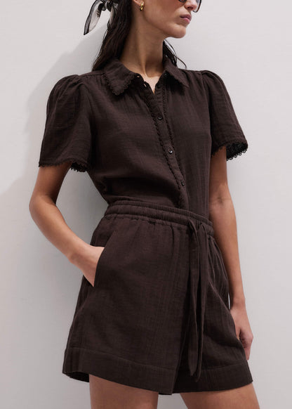 ME+EM Brown Cheesecloth Summer Short