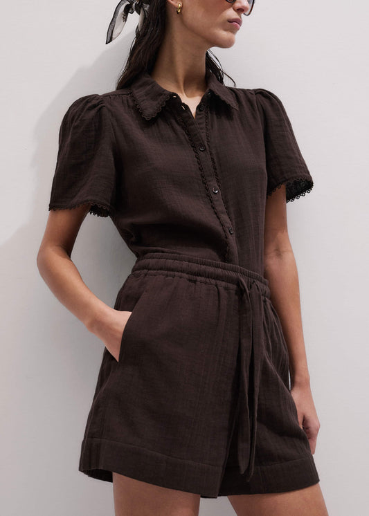 ME+EM Brown Cheesecloth Summer Short