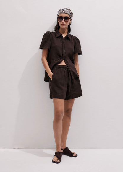 ME+EM Brown Cheesecloth Summer Short