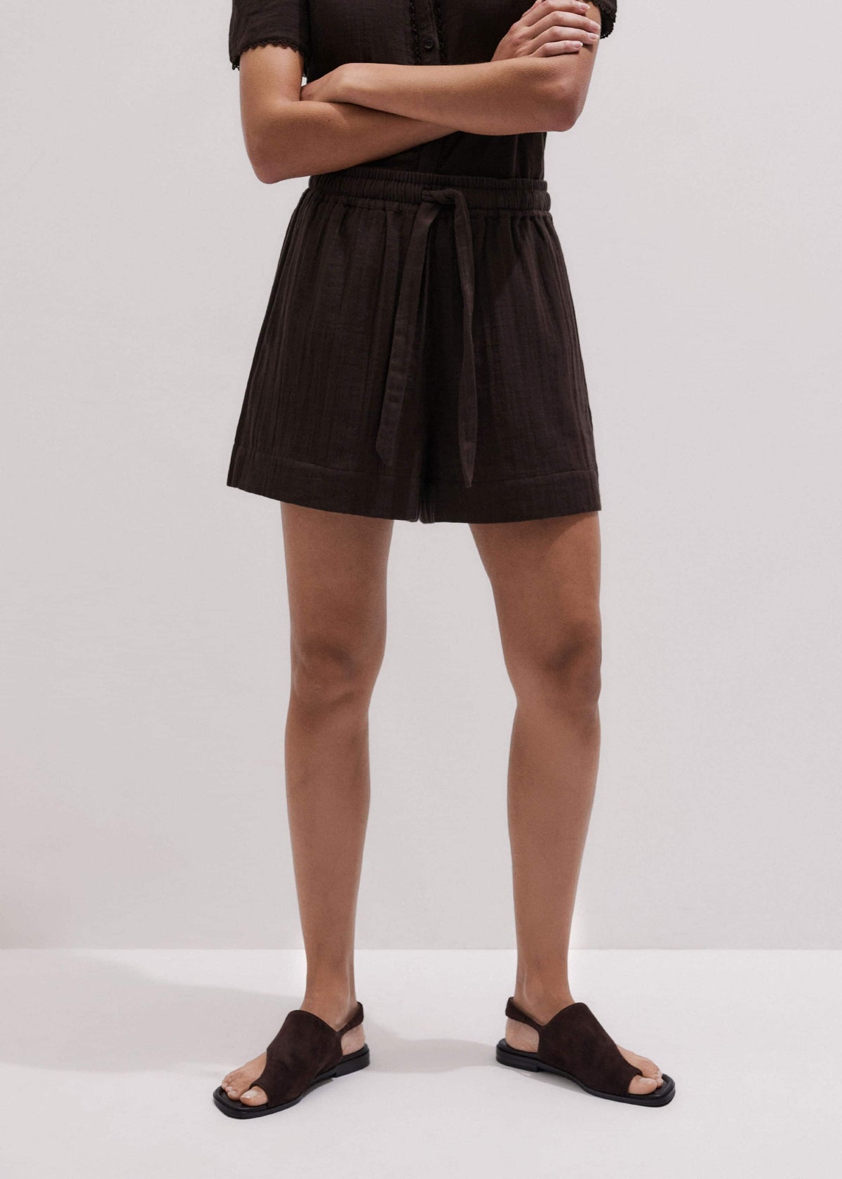 ME+EM Brown Cheesecloth Summer Short