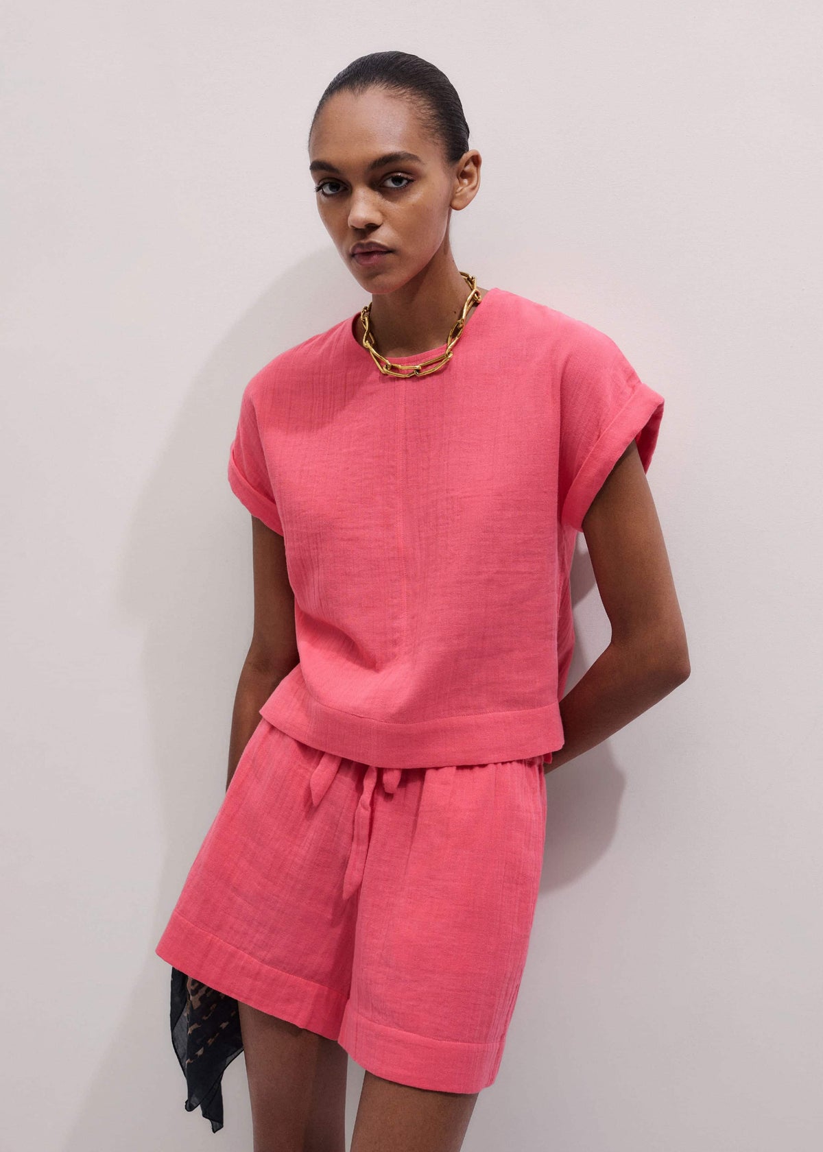 ME+EM Pink Cheesecloth Summer Short