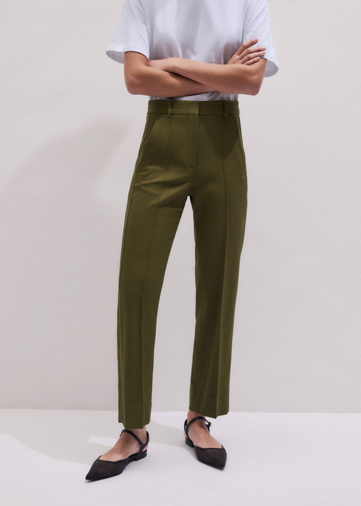 ME+EM Olive Green Slim Crop Pant