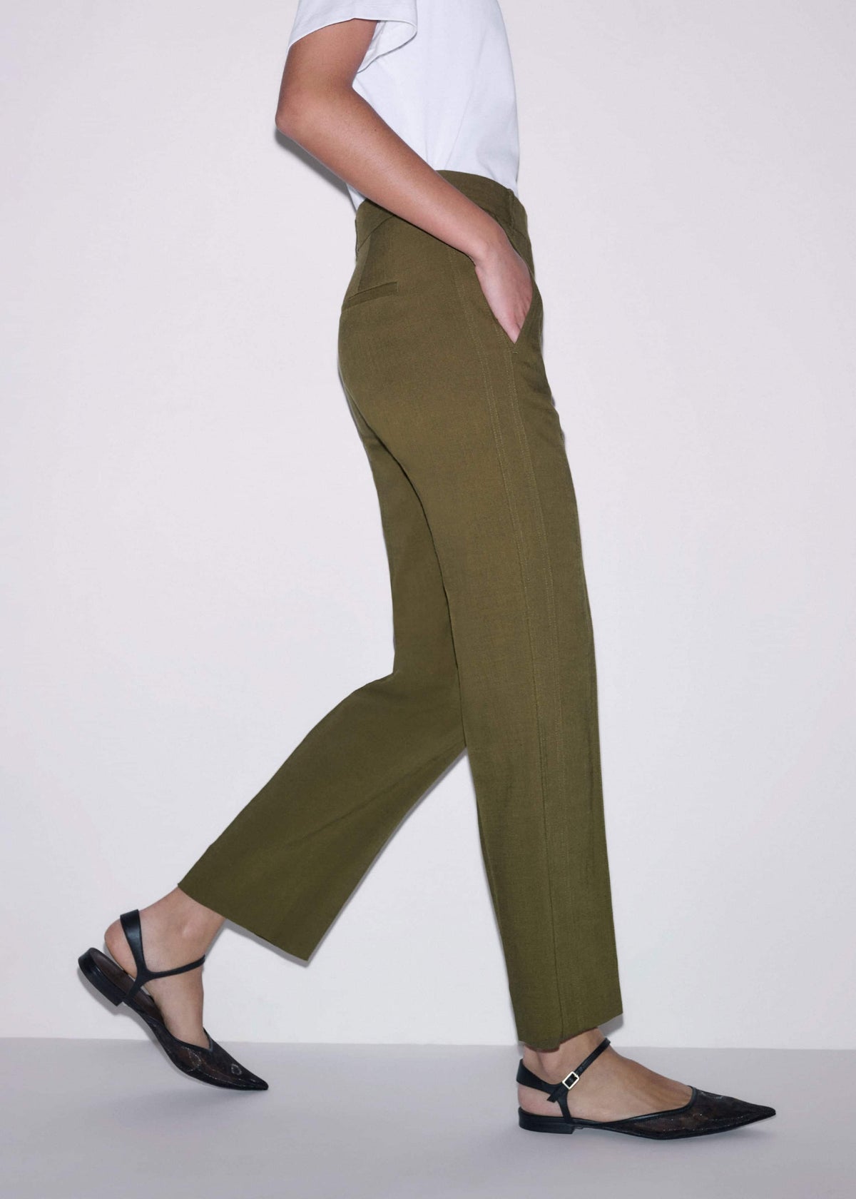 ME+EM Olive Green Slim Crop Pant