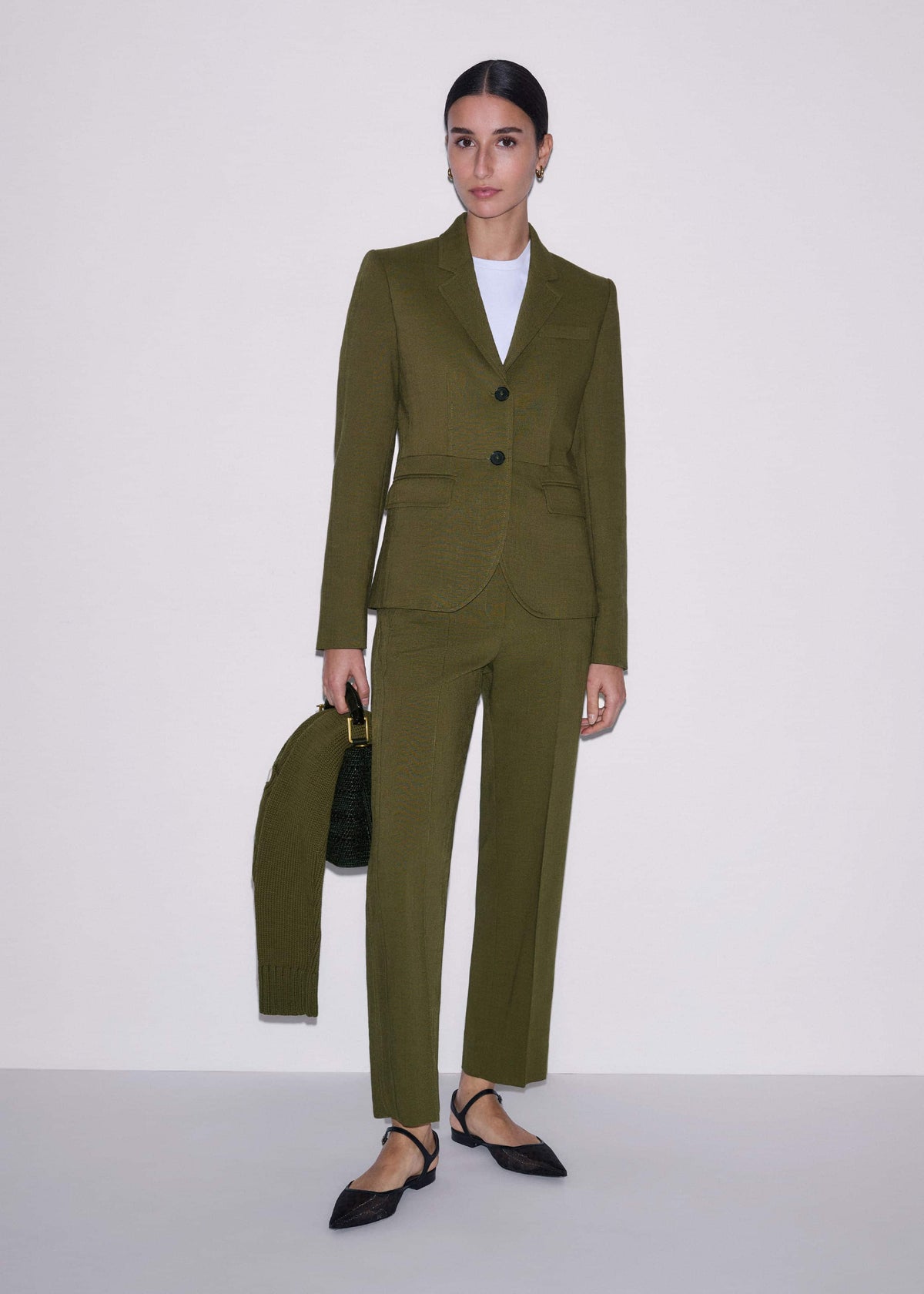 ME+EM Olive Green Slim Crop Pant