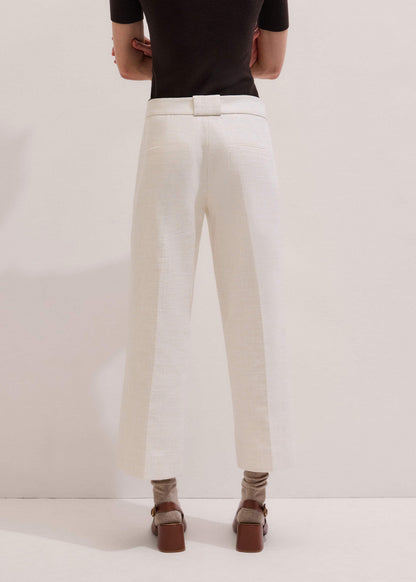 ME+EM Ivory Textured Straight Crop Pant