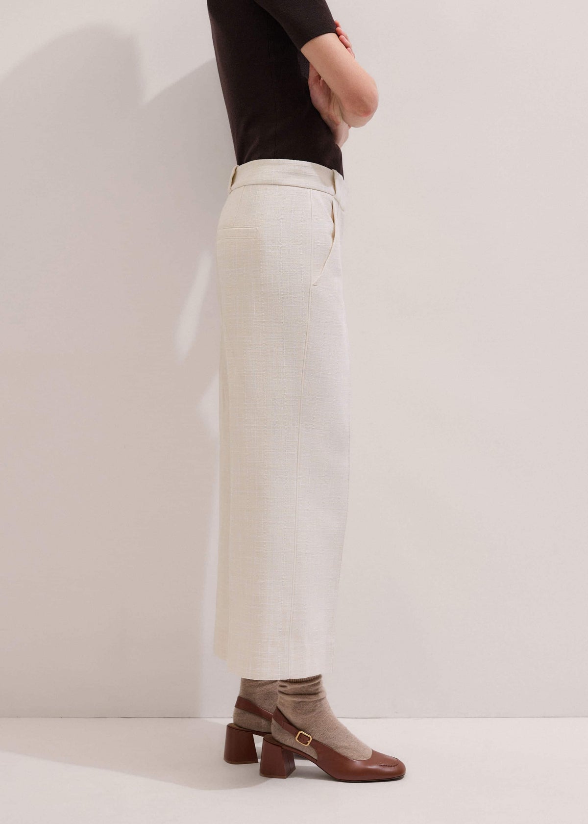 ME+EM Ivory Textured Straight Crop Pant