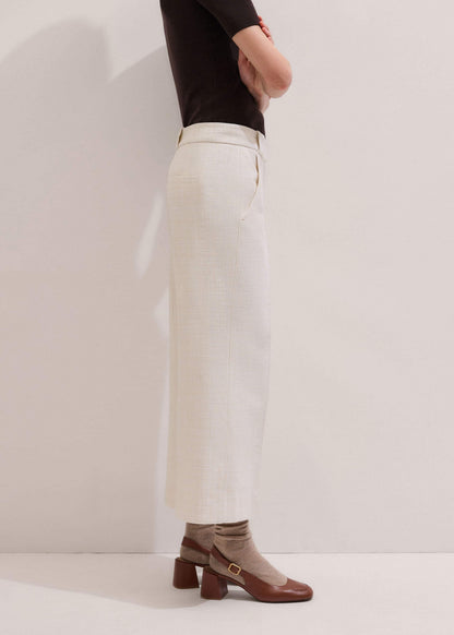 ME+EM Ivory Textured Straight Crop Pant