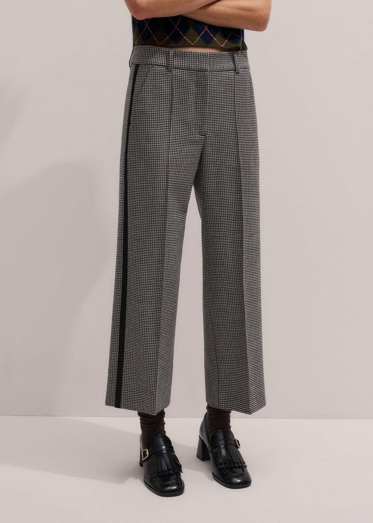 ME+EM Ivory Houndstooth Straight Crop Trouser