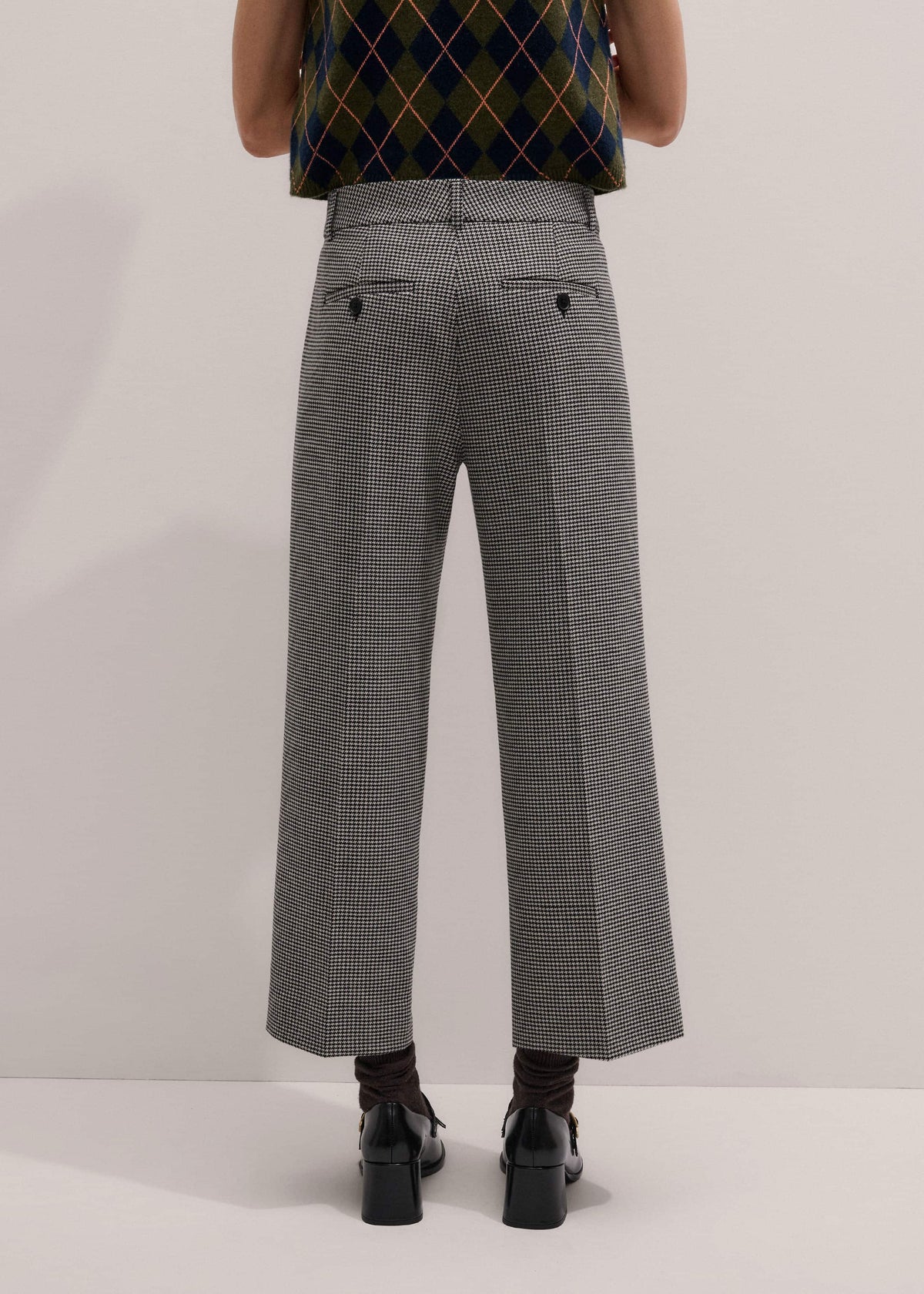 ME+EM Ivory Houndstooth Straight Crop Trouser
